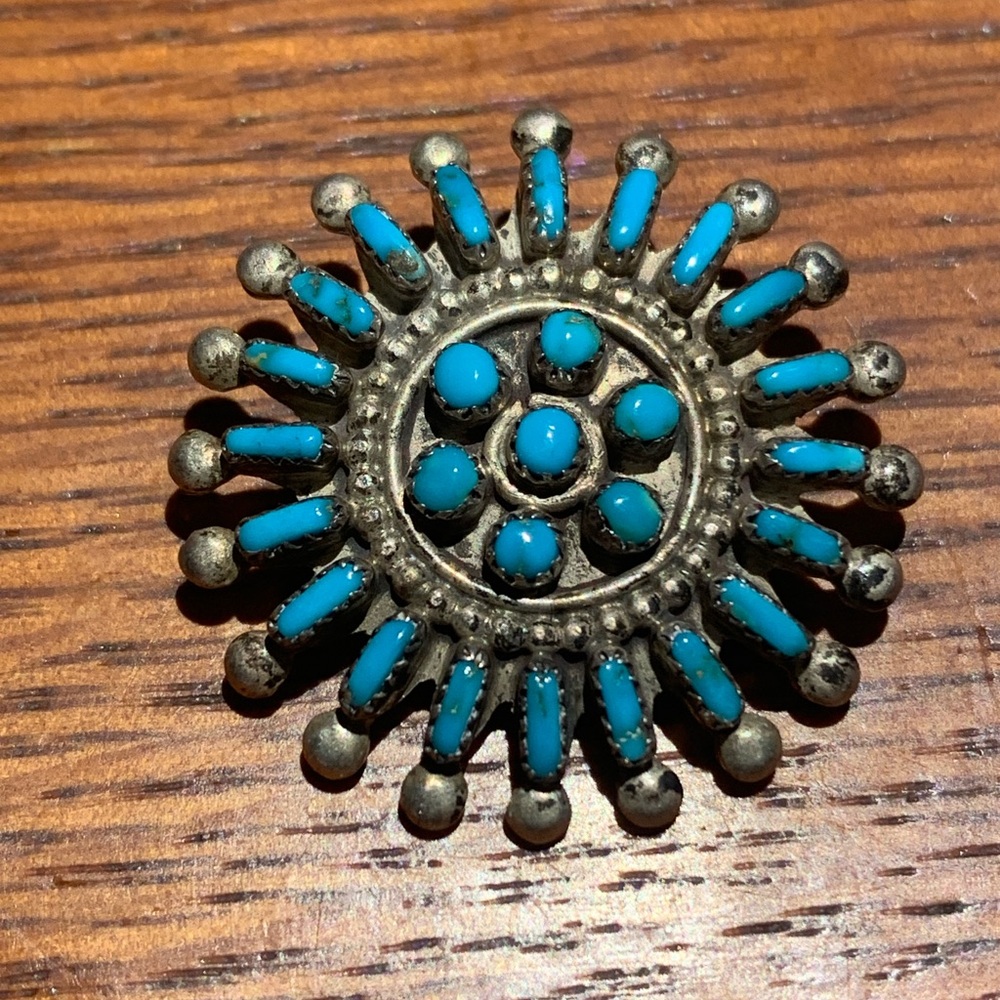 Vintage Zuni Turquoise Cluster Brooch 5.46 grams